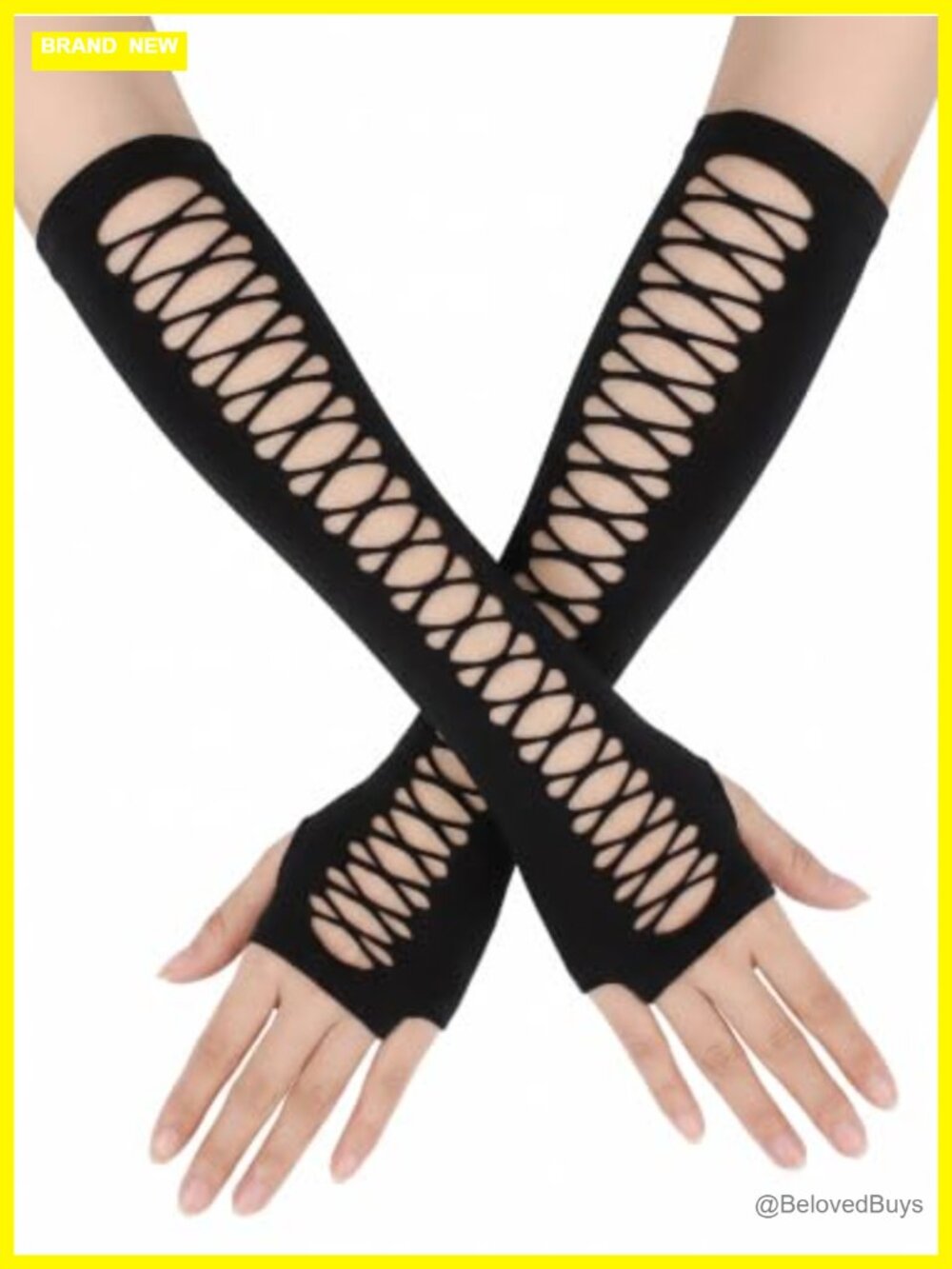 Long Fishnet Gloves Women Cut Out Fingerless Arm Sleeve Stretchy One Size